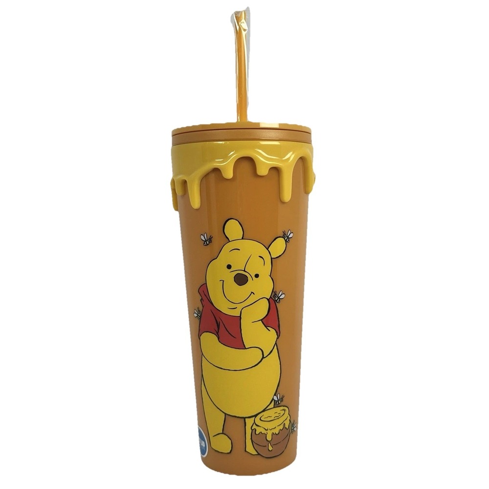 Disney Winnie The Pooh Hunny Tumbler Cup Straw Drip Lid Bee Quote 24oz